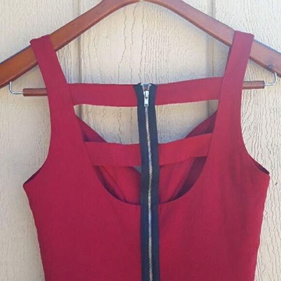 Vtg 80's Dress Edgy Bodycon Peplum Strappy Cutout Back Exposed Zipper Red Sz 7 - Picture 6 of 8